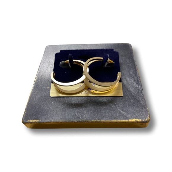 Large Double Row Hoop Earrings in Gold - NWT - Picture 7 of 8